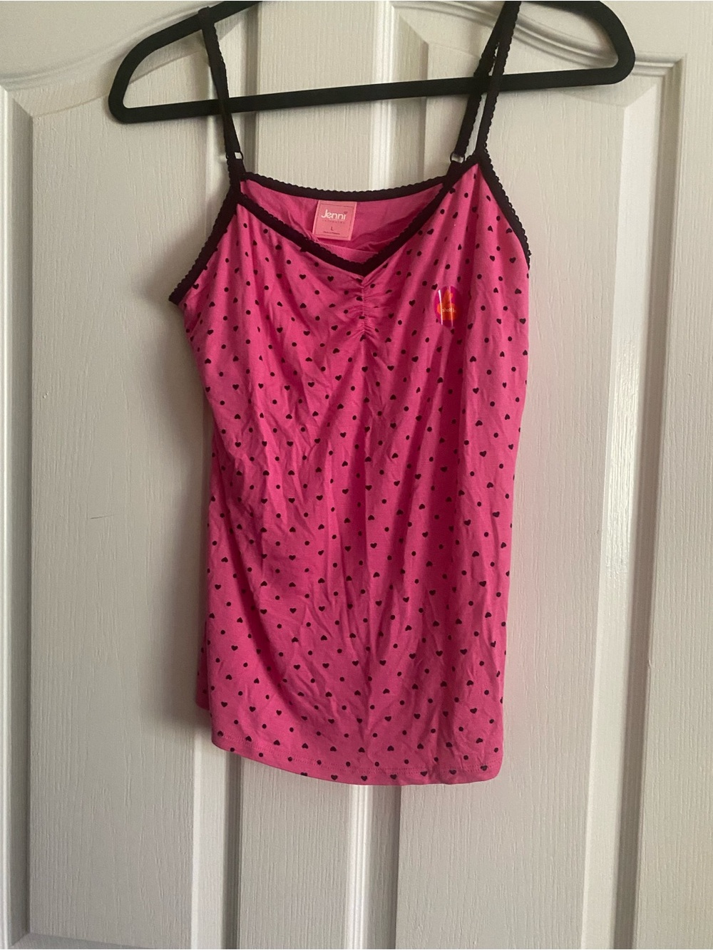 Jenny Pink Heart Print Sleeve Cami with Black Trim